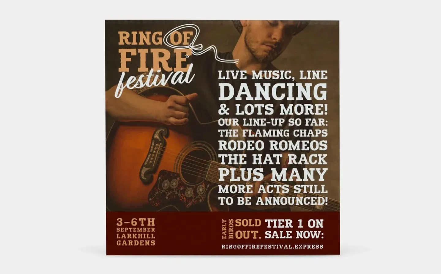A vibrant bubble board sign for the Ring of Fire festival, showcasing event details and colourful graphics