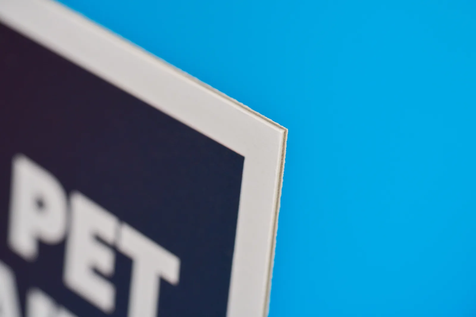 close up detail of a printed display board on bright blue background