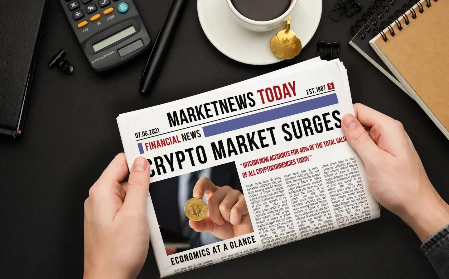 A newspaper featuring headlines about the latest developments in the cryptocurrency market