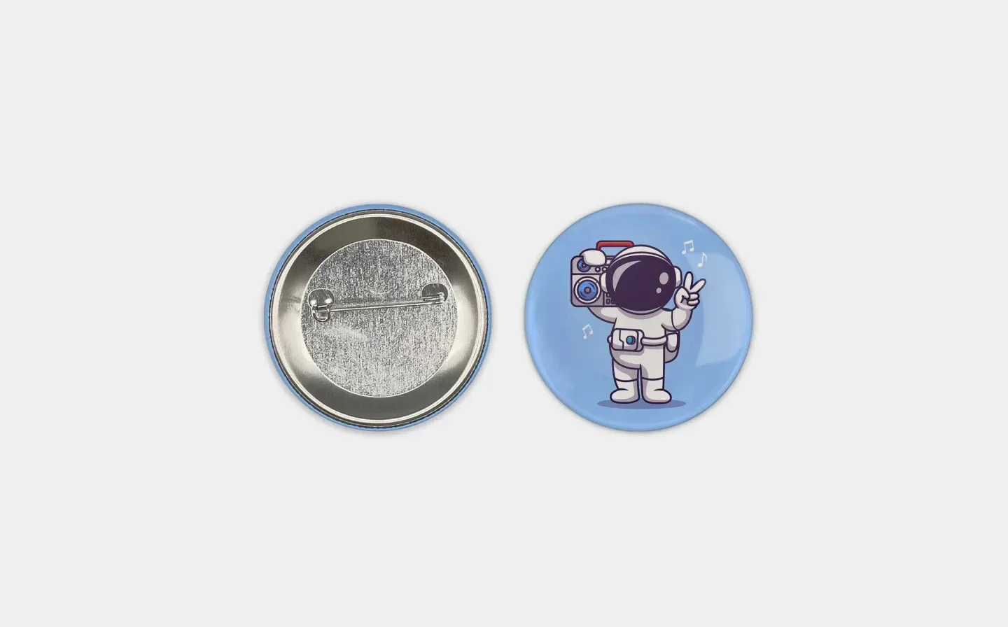 A badge featuring a design with an astronaut illustration