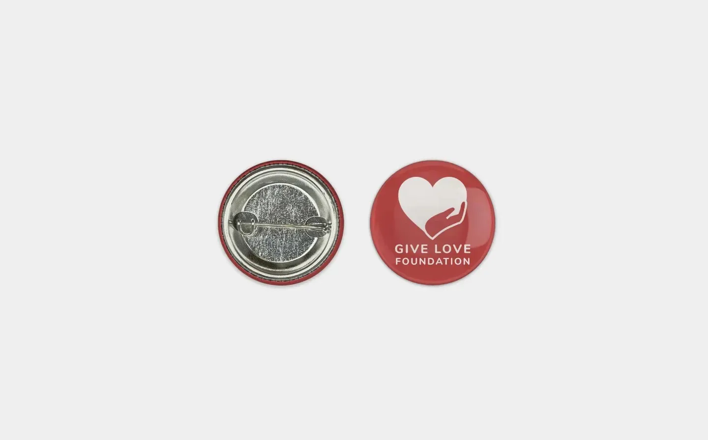 A round red badge displaying a contrasting white heart at its center