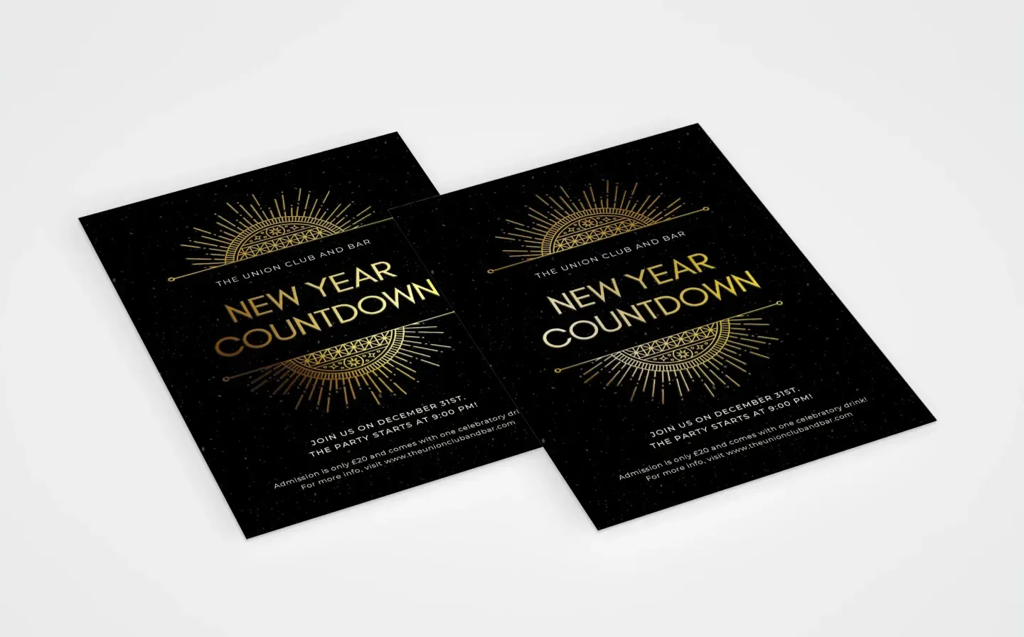 Invitation for New Year countdown, showcasing vibrant designs and a celebratory countdown motif