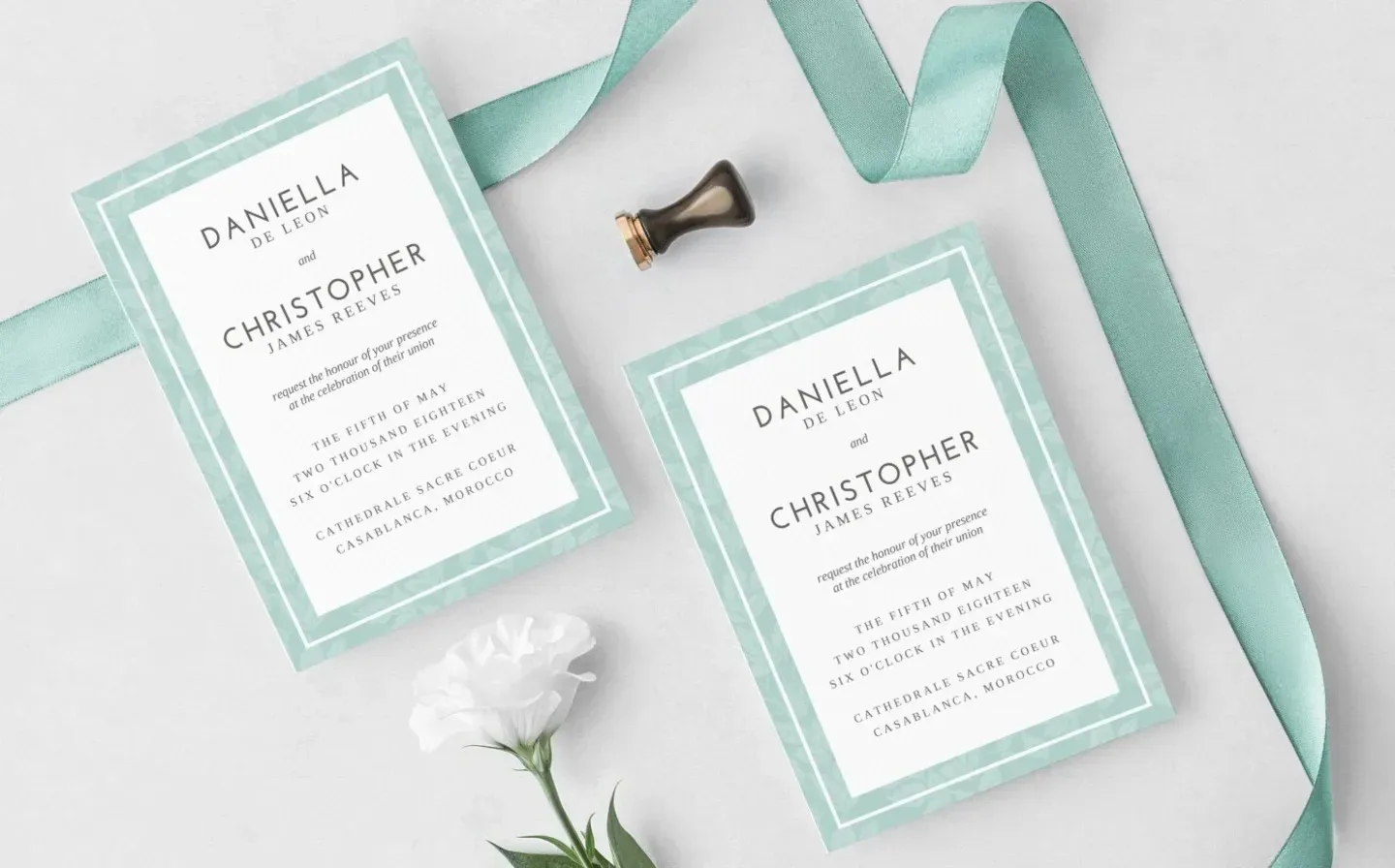 Contemporary wedding invitation template showcasing minimalist design elements and elegant fonts