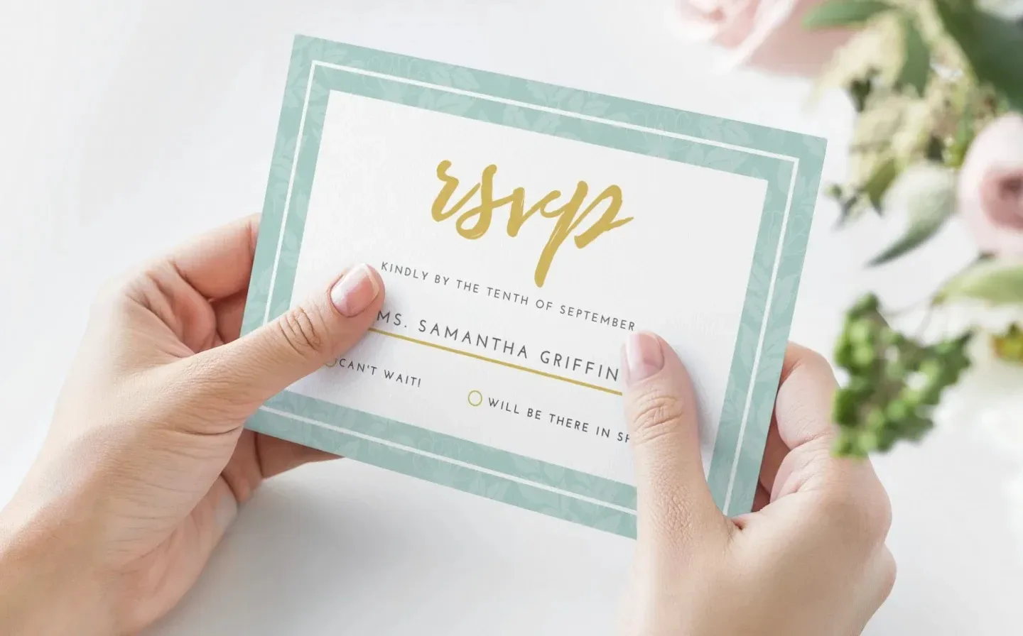  A stylish wedding RSVP card, adorned with delicate floral elements and refined fonts